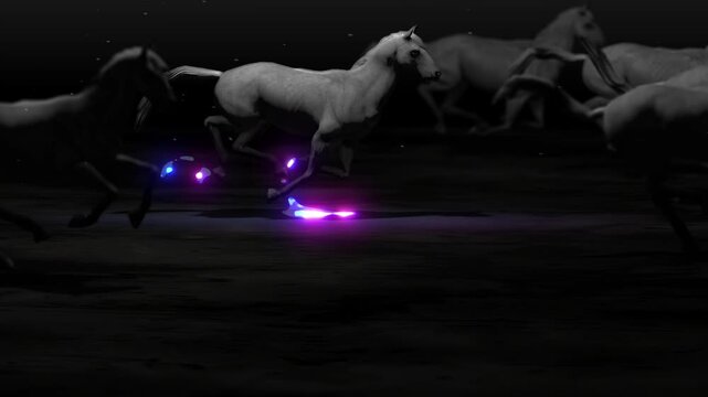 Futuristic Horses Running with Neon Light Flares &ndash; Loopable