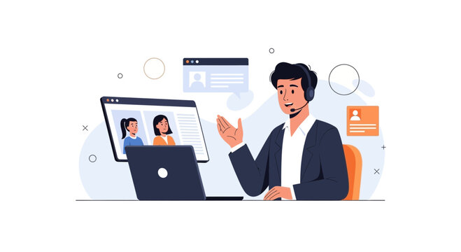 Online meeting with video conference, remote work, business communication, customer support