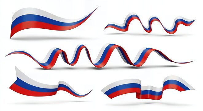 Russia Flag Ribbon Style Vector Illustration Isolated on White Background