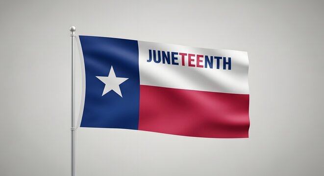 The Juneteenth Day Texas flag waving on a pole outdoors