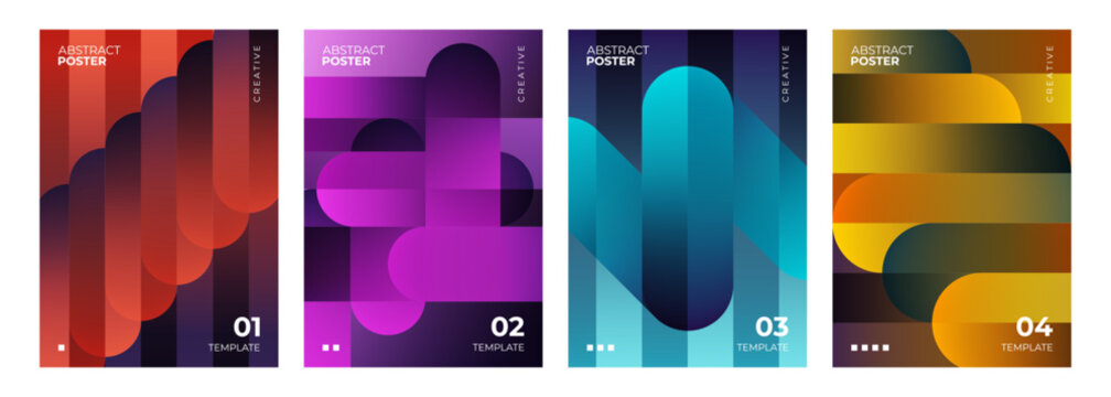 Abstract posters collection. Bright gradient geometric shapes on color background. Creative graphic designs. Vector illustration.	