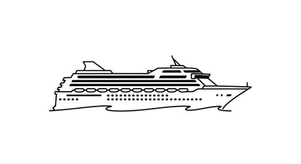 Outline Drawing of a Large Cruise Ship Sailing on Water, Transportation, Travel © Rizal
