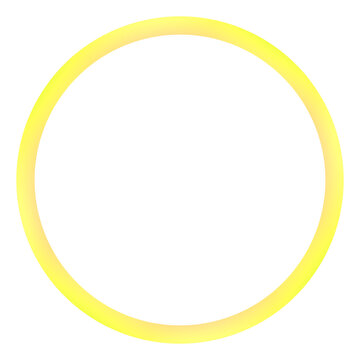 Glowing yellow circle frame illustration. Isolated bright round neon ring border clipart on transparent background