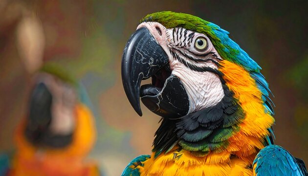 A vibrant parrot with a blurred background and another parrot