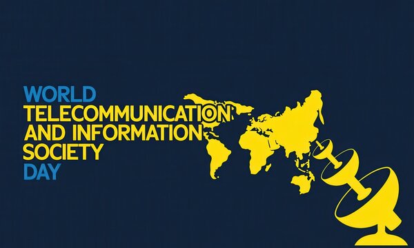World telecommunication and information society day with satellite and map on blue background