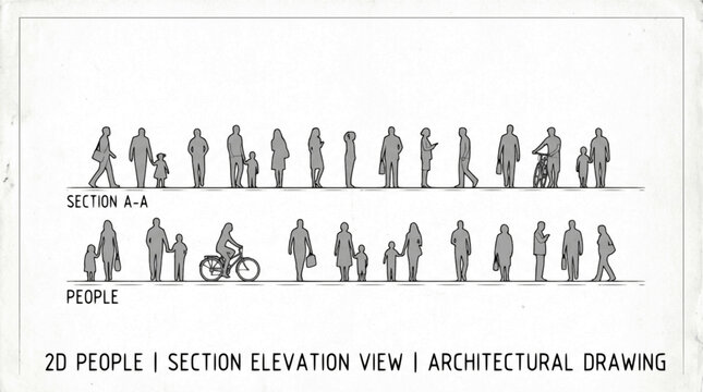 People silhouettes in elevation side view | Architecture people | silhouettes of people | 2D people | Section Elevation View | Architectural drawing people | characters 