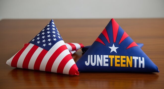 Juneteenth Day Celebration with American Flags and Decorations