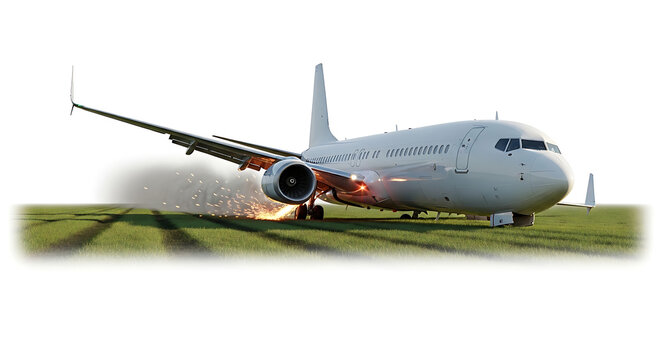 Jetliner experiences critical incident during off-runway landing, generating sparks and an alarming situation