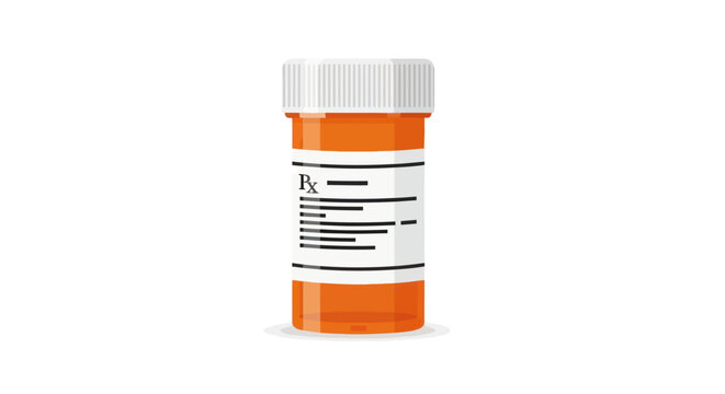 Orange prescription pill bottle with Rx label on white background, isolated