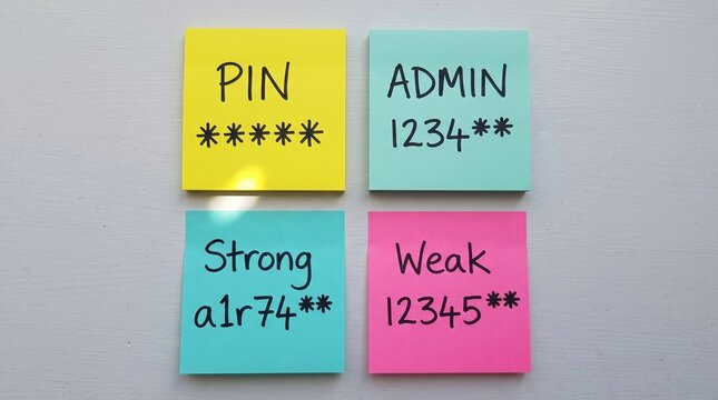 Colorful sticky notes with password strength indicators