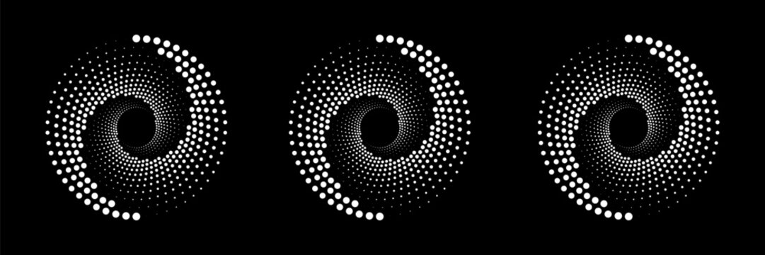 set of Spirograph abstract element on a black background.
