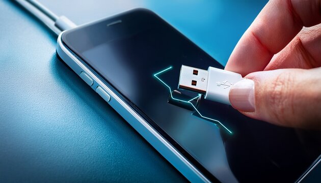 plugging usb cable into mobile phone charging port