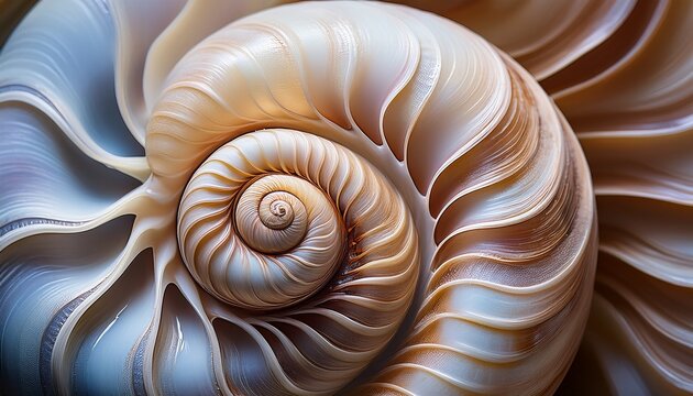 a stunning spiral shell with intricate textures in soft hues