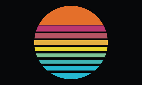 Striped Vintage Sun - Multi colored retro circle with graduating horizontal line widths
