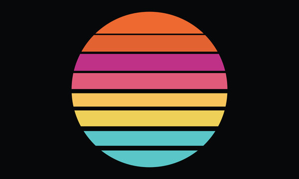 Retro Sunset Circle - Vintage horizontal stripes with warm orange and magenta tones