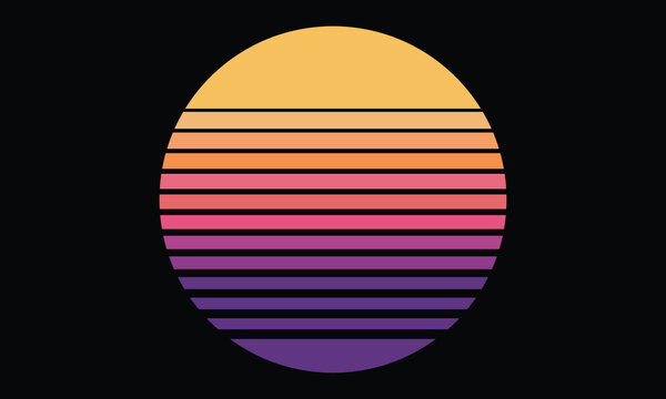 Purple Dusk Retro Sun - Vintage sunset with many thin horizontal lines and purple gradient