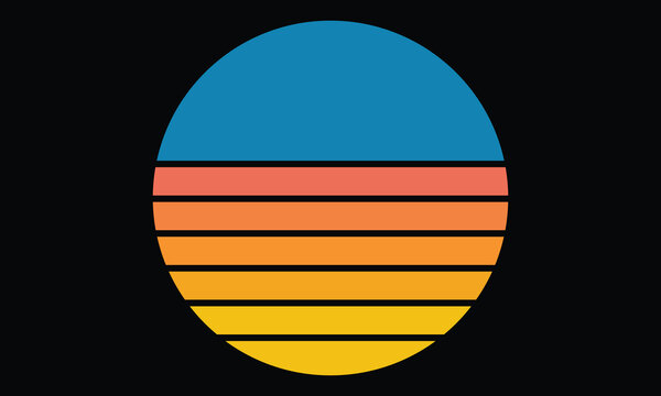 Minimalist Blue Sky Sunset - Simple retro sun with large solid blue top section