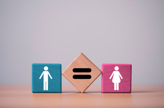 Gender equality concept with male and female icons and equal sign represent diversity, inclusion, equal rights, workplace fairness, social balance and promoting equality in modern business and society