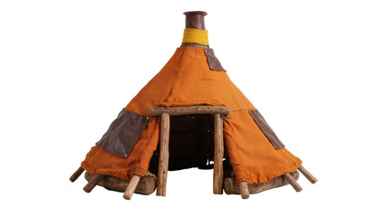 Orange Canvas Teepee with Wooden Frame and Decorative Fringe © Pablo
