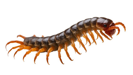 Fototapeta premium Dark brown Centipede with orange legs and antennae close-up