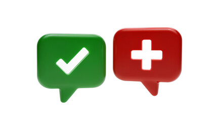 Obraz premium Green checkmark and red plus sign speech bubbles