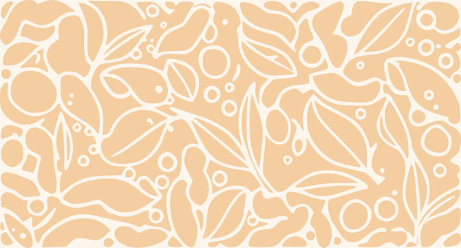 Kombucha Starter Culture Themed Background Pattern Vector, Abstract Artisan Fermentation, Hand-Drawn style Organic SCOBY and Tea Leaf, Minimalist Botanical Illustration
