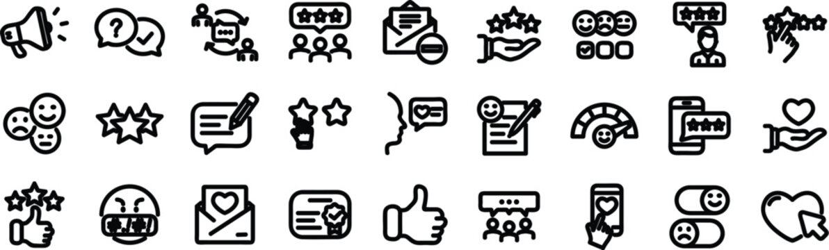 Customer satisfaction set of web icons in line style. Editable stroke. Feedback icons for web and mobile app. Containing rating, like, dislike, customer experience