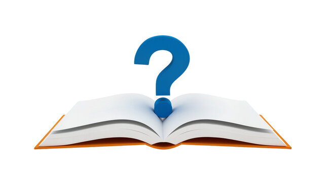 Open book with blue question mark symbol on pages