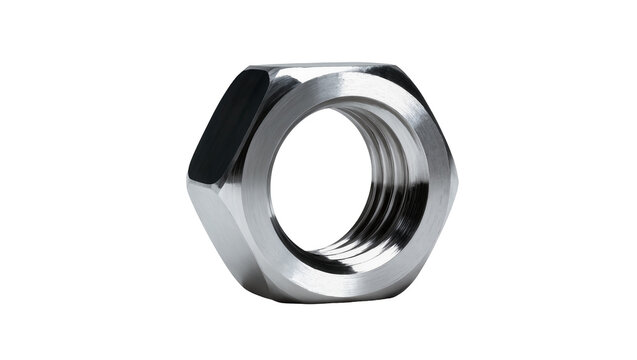Silver metallic hexagonal nut with threaded hole