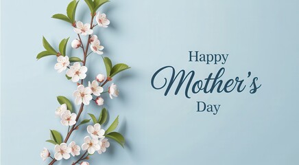 Obraz premium Happy mothers day greeting card with white flowers on light blue background