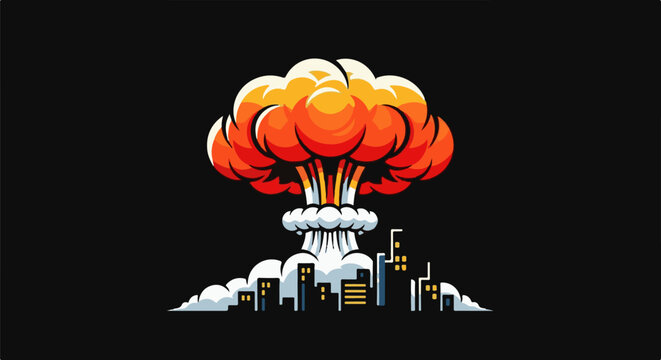 Massive mushroom cloud explosion engulfs city skyline