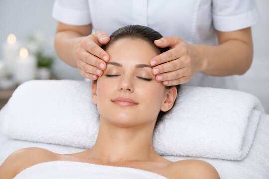 Relaxing facial massage session in calm spa setting. Ai generative