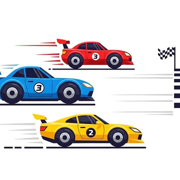 Racing cars speeding on track.