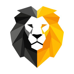 Fototapeta premium Modern 3D lion head logo symbol with split black and yellow color scheme