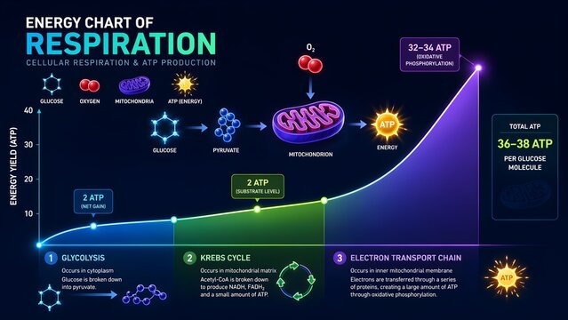 Futuristic Cellular Respiration Energy Chart with ATP Production Infographic
