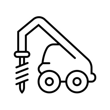 Auger drill icon. Industry and drilling rig line symbol. Black and white.