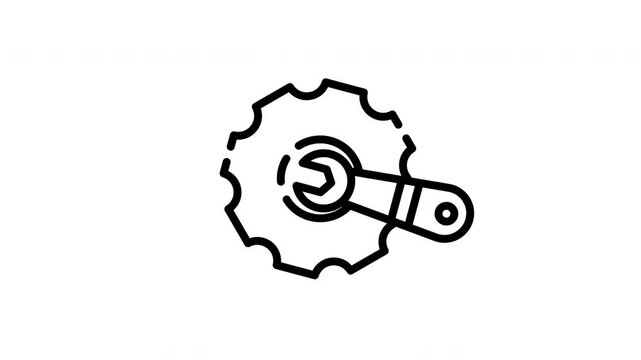 Animated wrench inside of a gear suitable for engineering, mechanics, industrial concepts in presentations, websites, and print materials requiring mechanical imagery.
