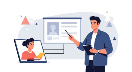 Fototapeta premium Online Education: Teacher Presenting to Student via Laptop Screen
