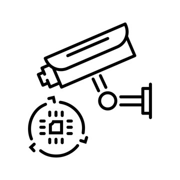 Security camera icon. Technology and surveillance line symbol. Black and white.