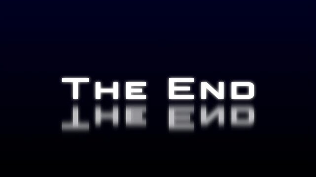 Cinematic The End text animation featuring a digital glitch effect and reflection on a dark background for game over screens movie endings and creative video projects with distortion