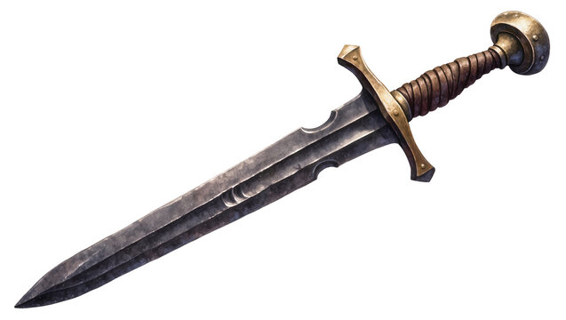 Medieval Antique Sword with Gold Crossguard and Textured Metal Grip