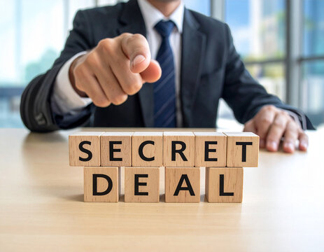 Secret Deal - Geschäftsmann zeigt auf das Wort "Secret Deal"