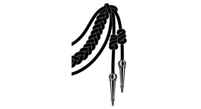 Elegant Black Braided Rope with Silver Metal Ends Isolated.