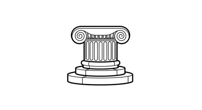 Elegant Black and White Illustration of a Classic Ionic Column.