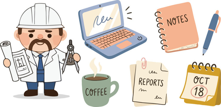 Professional Architect and Engineering Project Management Elements Set for Labor Day Celebration