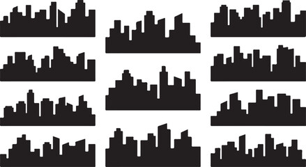 Obraz premium set of city skylines in black silhouette vector illustration
