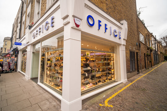 LONDON - Office Shoes modern white corner store on Portobello Road Notting Hill