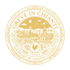Obraz premium Gold Greve in Chianti Tuscany Italy circular emblem on white vector illustration