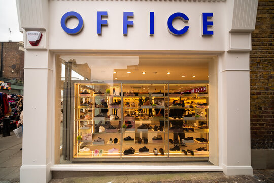 LONDON - Office Shoes modern white corner store on Portobello Road Notting Hill