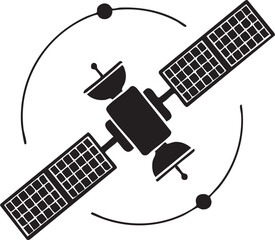 Satellite, Space, Black Icon, Solar Panels, Orbit © Golam